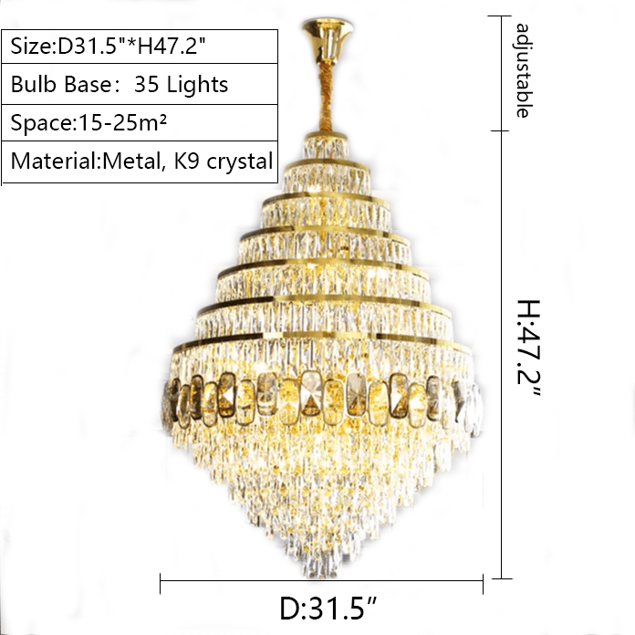 Honeycomb Shaped Ceiling Chandelier Extra Large Crystal Light Fixture For Foyer Staircase/ Entryway In Gold Finish - D47.2"*H70.9"/ 82 LightsBlushlighting