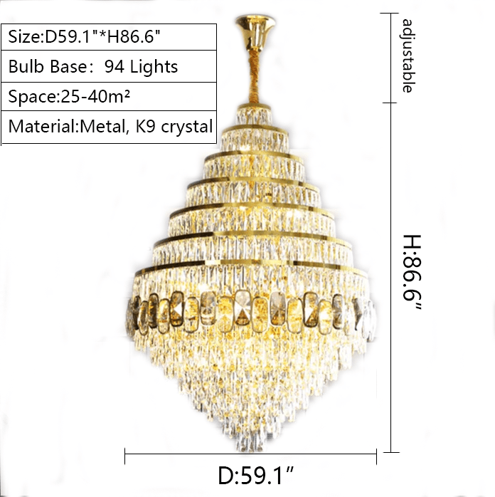 Honeycomb Shaped Ceiling Chandelier Extra Large Crystal Light Fixture For Foyer Staircase/ Entryway In Gold Finish - D47.2"*H70.9"/ 82 LightsBlushlighting