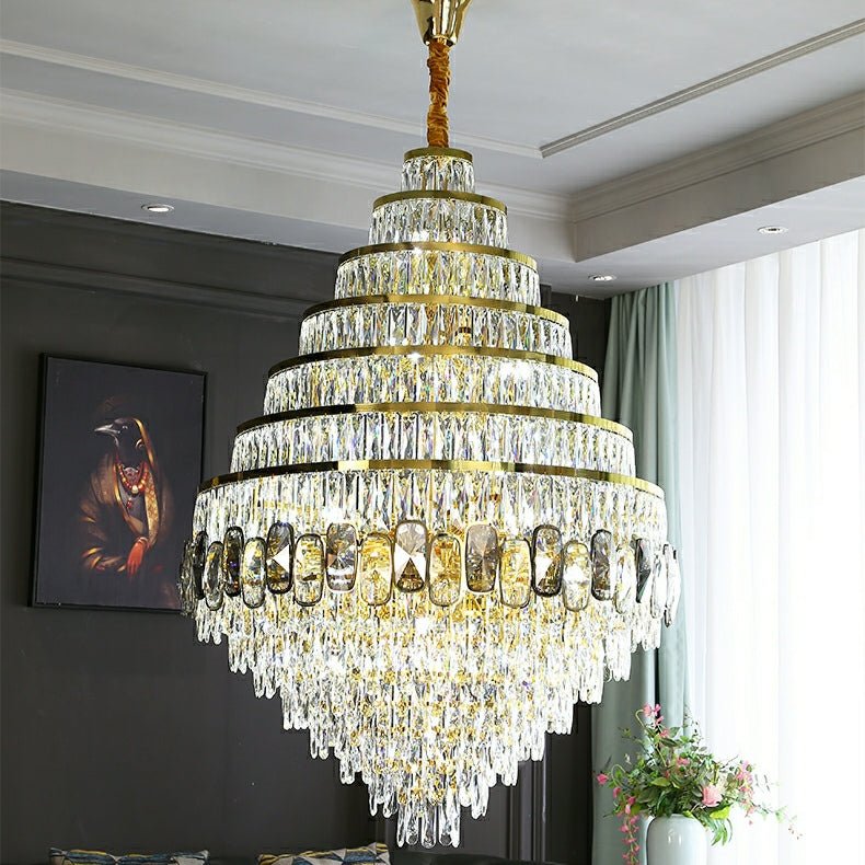 Honeycomb Shaped Ceiling Chandelier Extra Large Crystal Light Fixture For Foyer Staircase/ Entryway In Gold Finish - D47.2"*H70.9"/ 82 LightsBlushlighting