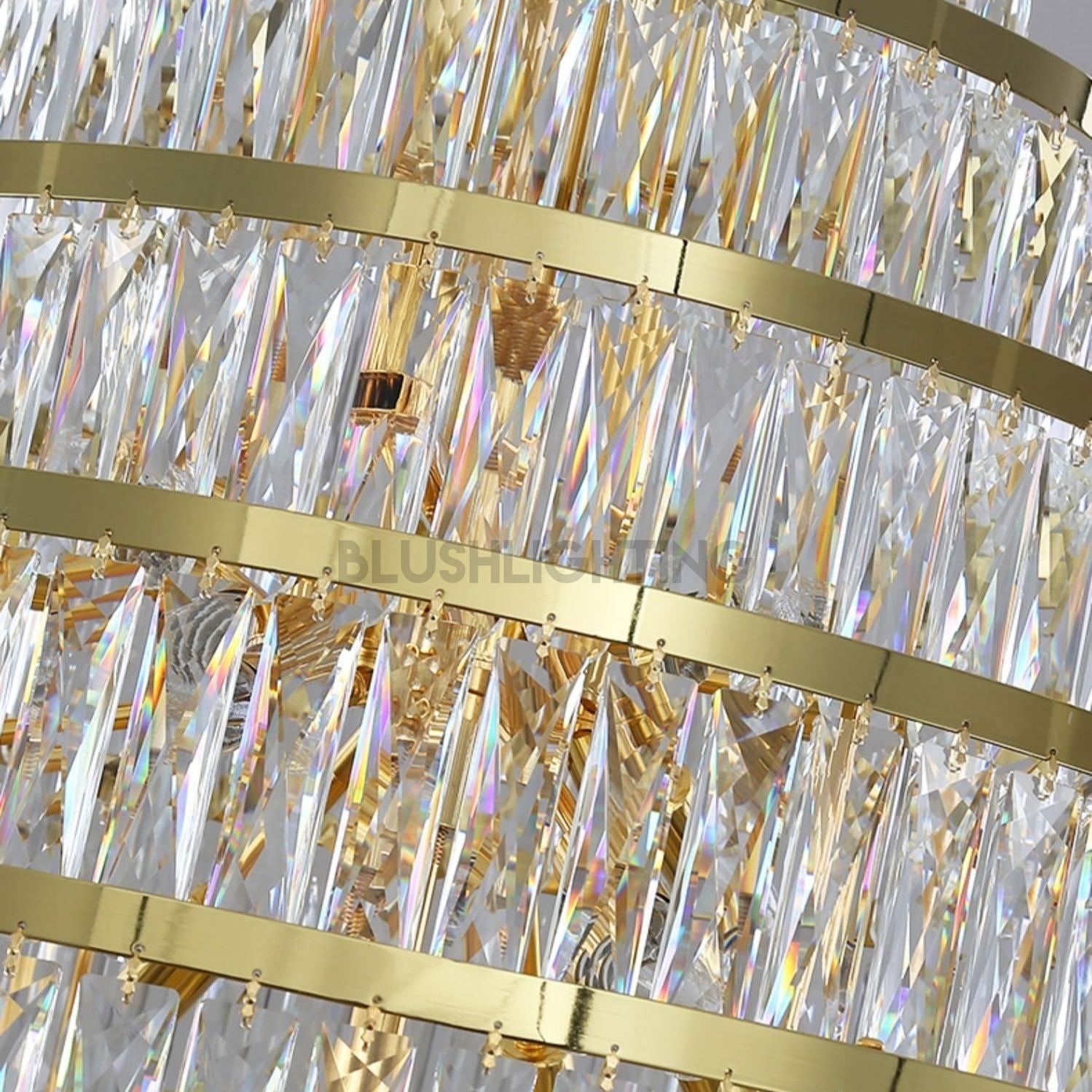 Honeycomb Shaped Ceiling Chandelier Extra Large Crystal Light Fixture For Foyer Staircase/ Entryway In Gold Finish - D59.1"*H86.6"/ 94 LightsBlushlighting