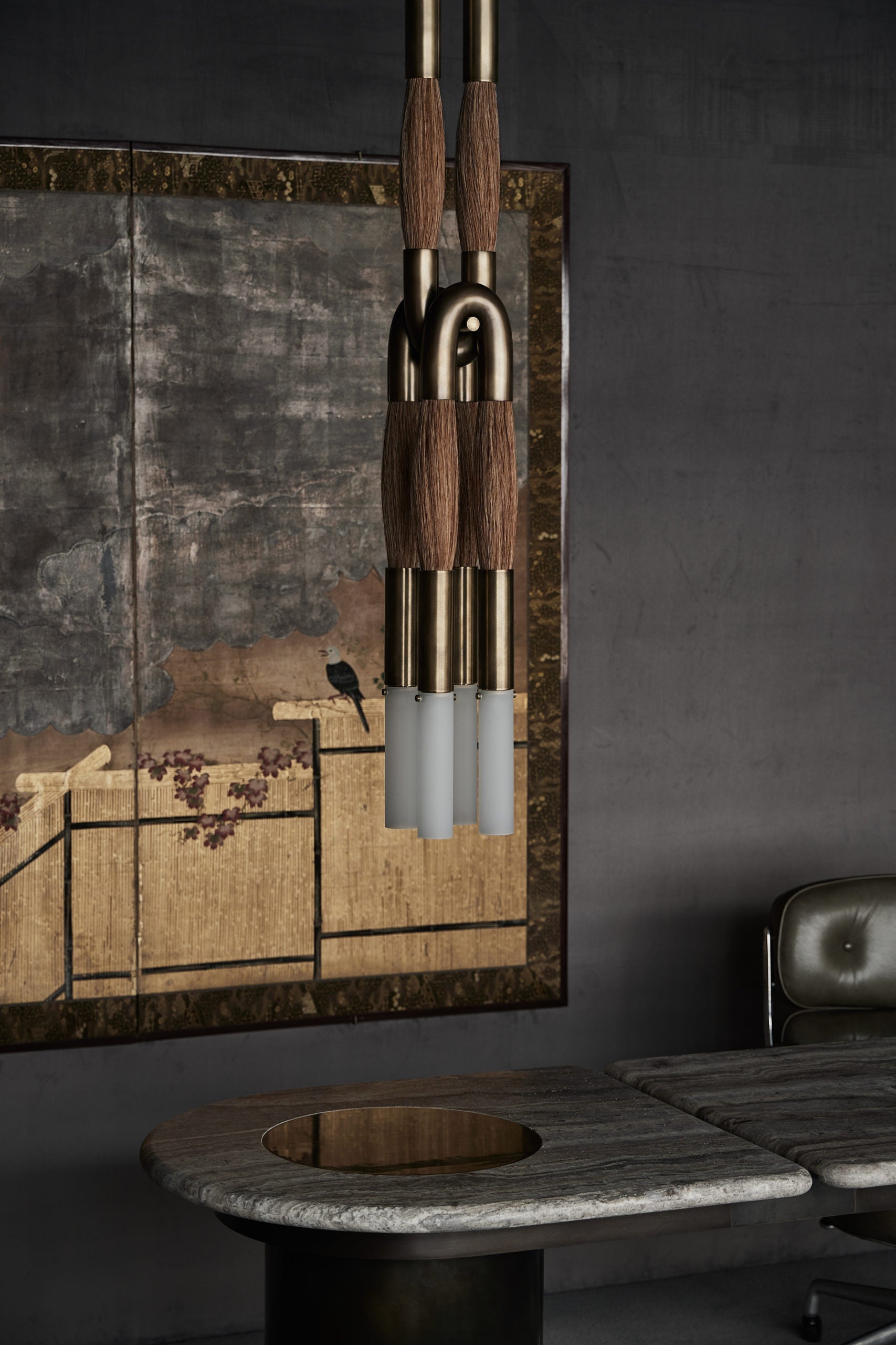 Horsehair Pendant Light - BLACKENED BRASSPALOMINOBlushlighting