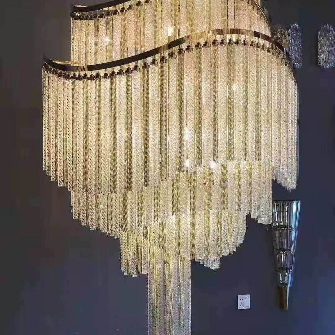 Huge Post-modern Hollow Glass Tube Tassel Chandelier for Living Room/Foyer/Villa/Stairs - D25.6"*H39.4"Warm LightBlushlighting
