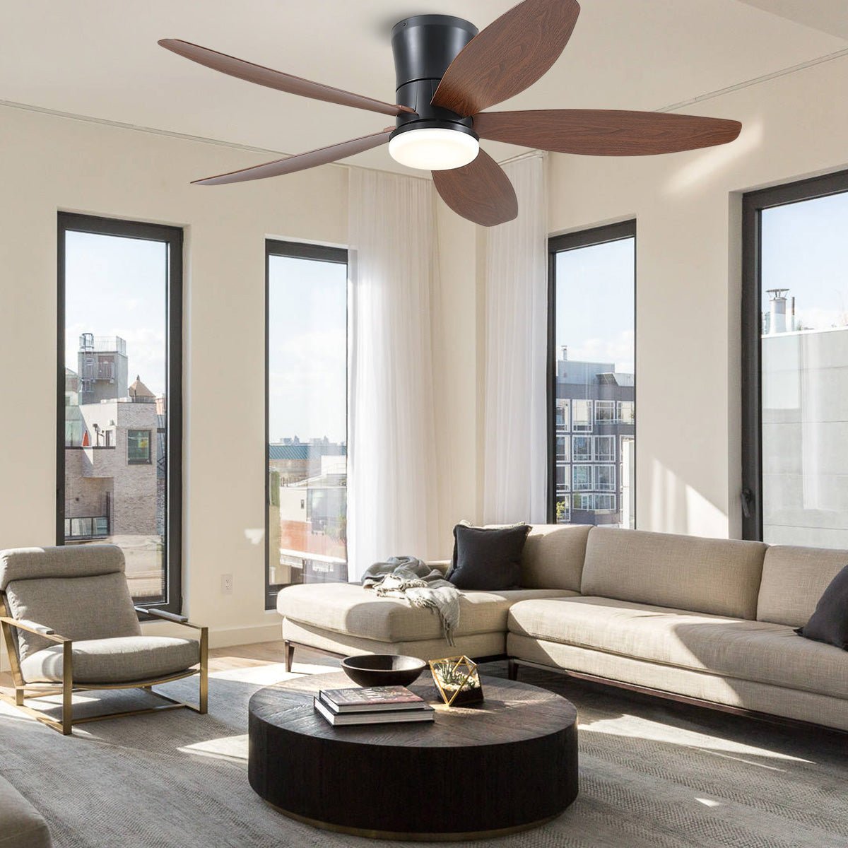 Indoor/Outdoor Recessed Black Ceiling Fan Light - Brown48"Blushlighting