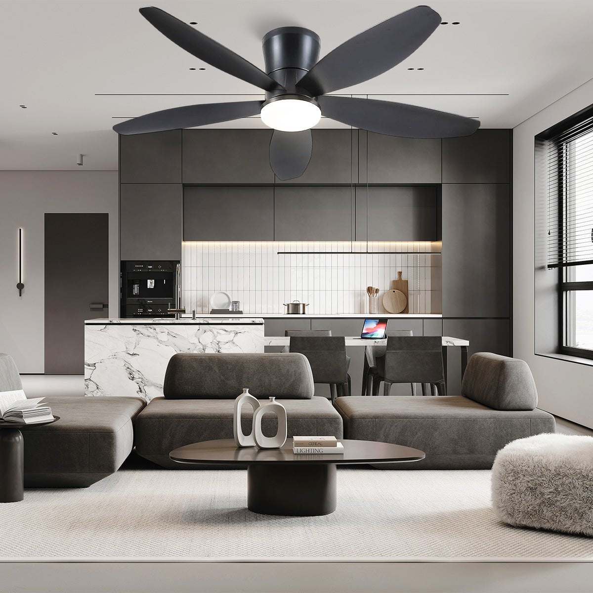 Indoor/Outdoor Recessed Black Ceiling Fan Light - Black48"Blushlighting