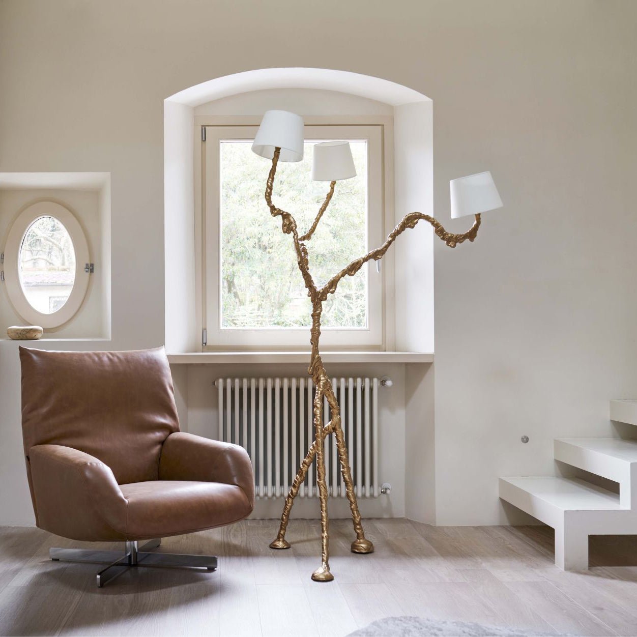 Ines Brass Three-Light Floor Lamp - Ø 31.5″ × H 78.7″Brass / WhiteUS PlugBlushlighting