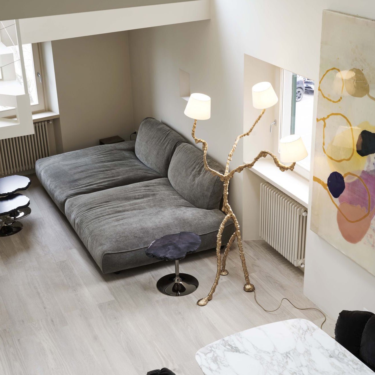 Ines Brass Three-Light Floor Lamp - Ø 31.5″ × H 78.7″Brass / WhiteUS PlugBlushlighting