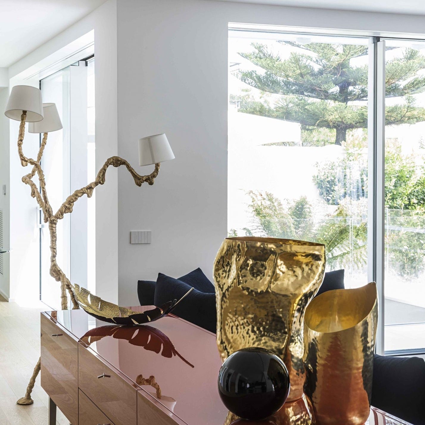 Ines Brass Three-Light Floor Lamp - Ø 31.5″ × H 78.7″Brass / WhiteUS PlugBlushlighting
