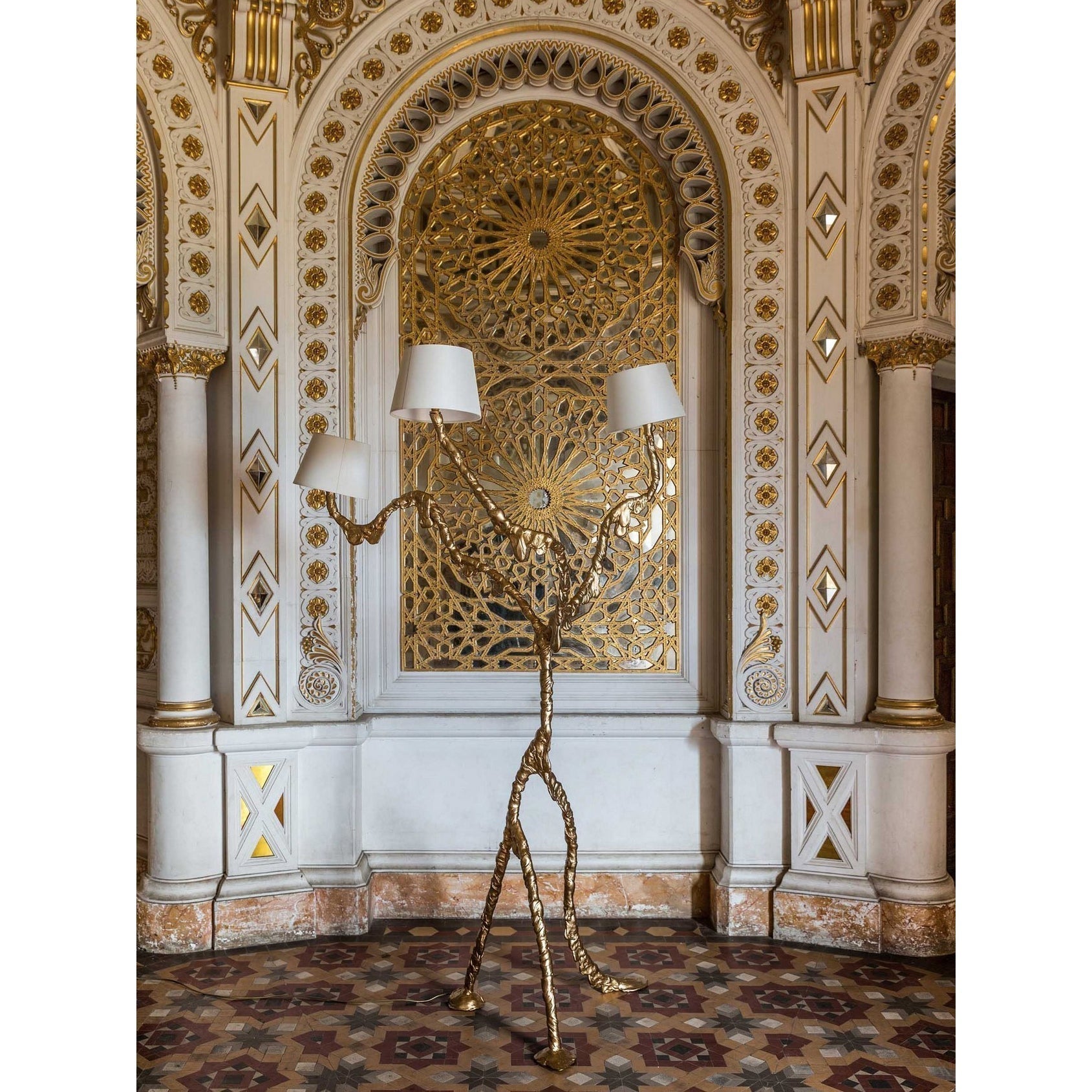 Ines Brass Three-Light Floor Lamp - Ø 31.5″ × H 78.7″Brass / WhiteUS PlugBlushlighting
