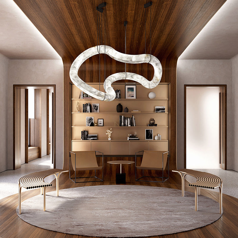 Oslo Infinity Symmetrical Entryway Alabaster Pendant Light, Entrance Pendant Light Chandelier Kevin Studio Inc