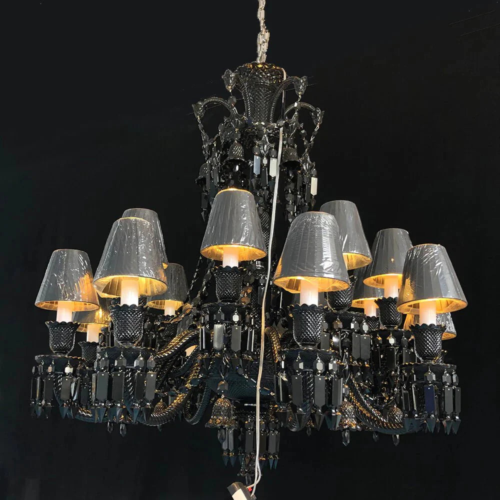 Inspired 18 Lights Black Chandelier Lustre Crystal Lighting with Lampshades - Blushlighting