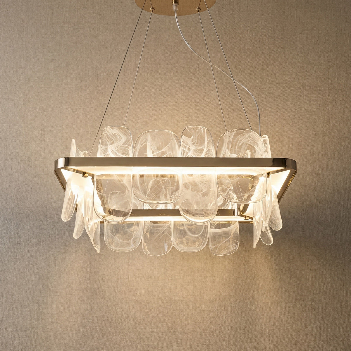 Iris Handblown Glass Petal Square Chandelier - Blushlighting