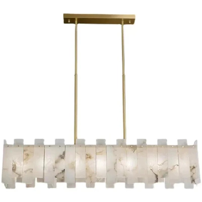 Jean Modern Marble Alabaster Linear Chandelier Over Dining Table - Blushlighting