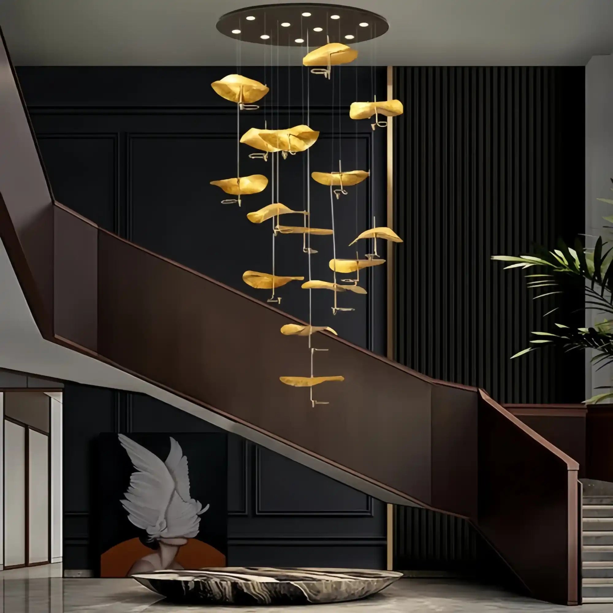 Jenissa Vintage Crystal Staircase Chandelier High Ceiling Luxury Lighting - Blushlighting