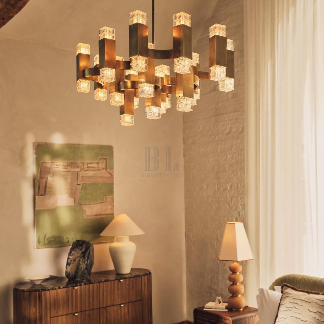 Kennedy Glass Chandelier 32"W - Blushlighting