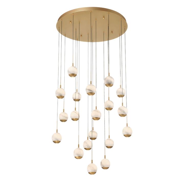 Kimma Lights Round LED Chandelier-Chandelier-Lacquered Burnished Brass-19 Light-Blushlighting