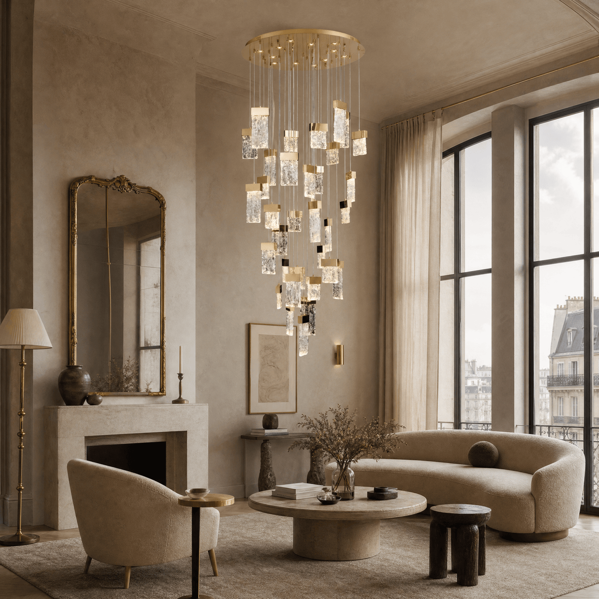 Knox Blown Glass Cascading Chandelier 31.5" - Ø31.5" × H118.1" (Ø80 × H300 cm)Blushlighting