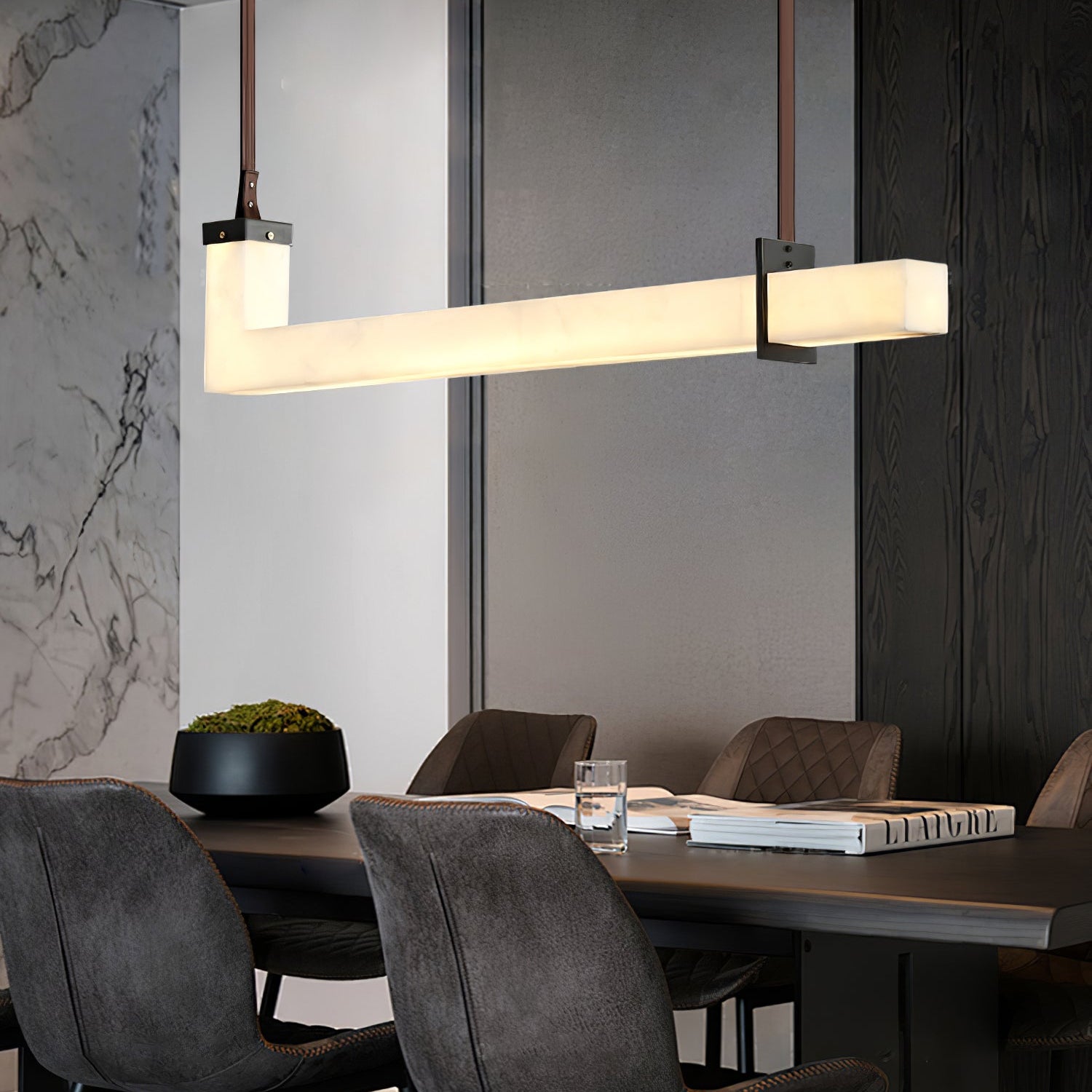 L-Axis Pendant Lamp - L 39.4 in x H 9.1 inBlack & WhiteWarm LightBlushlighting