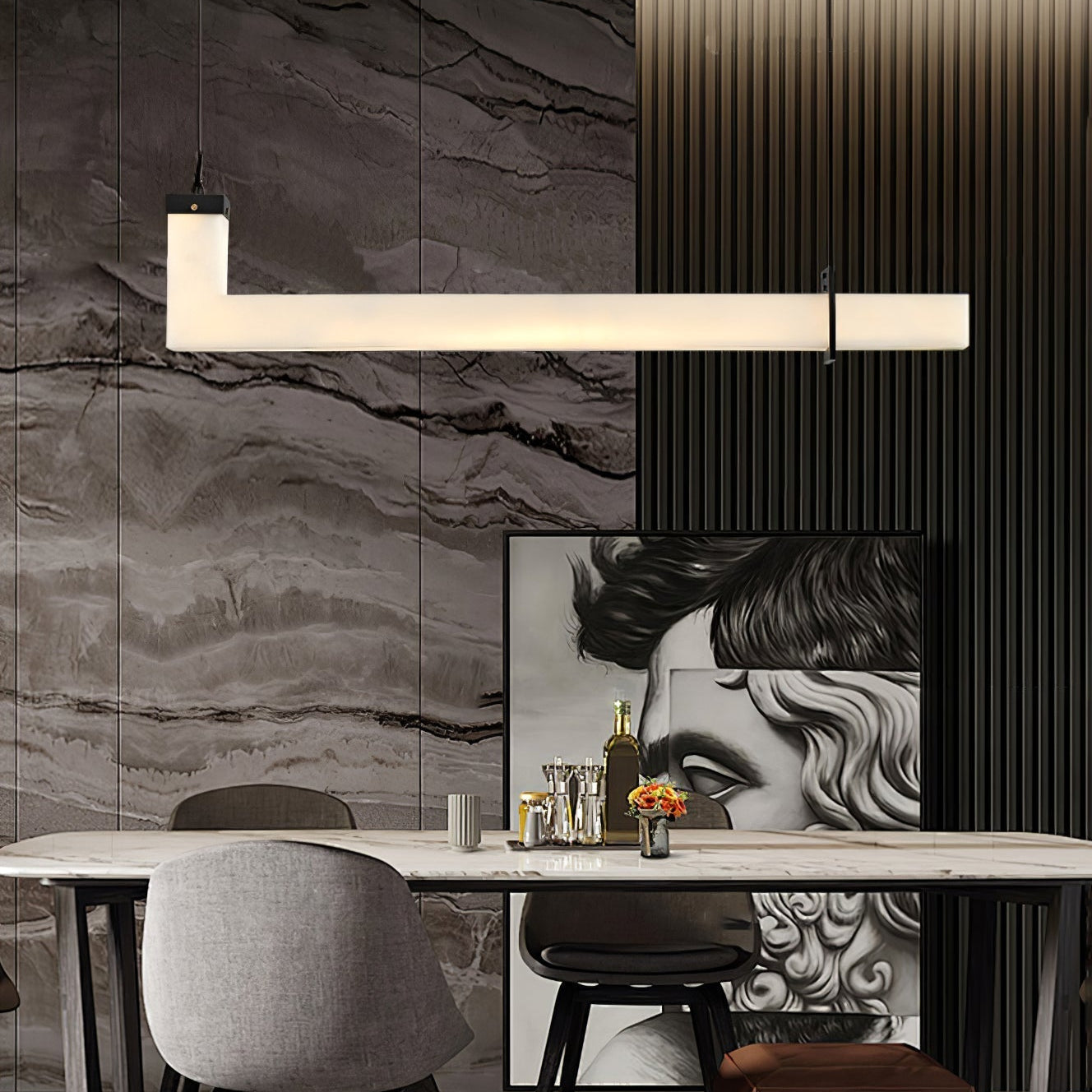 L-Axis Pendant Lamp - L 39.4 in x H 9.1 inBlack & WhiteWarm LightBlushlighting