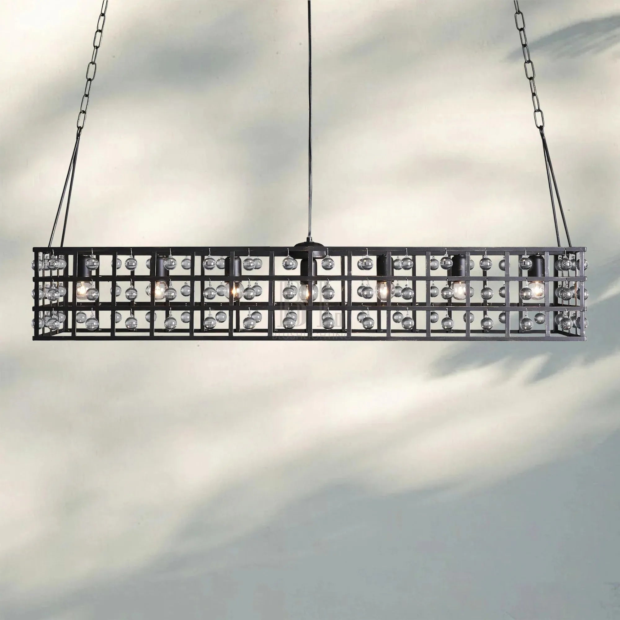 La Caged Rectangular Chandelier 7-Light-Bronze-