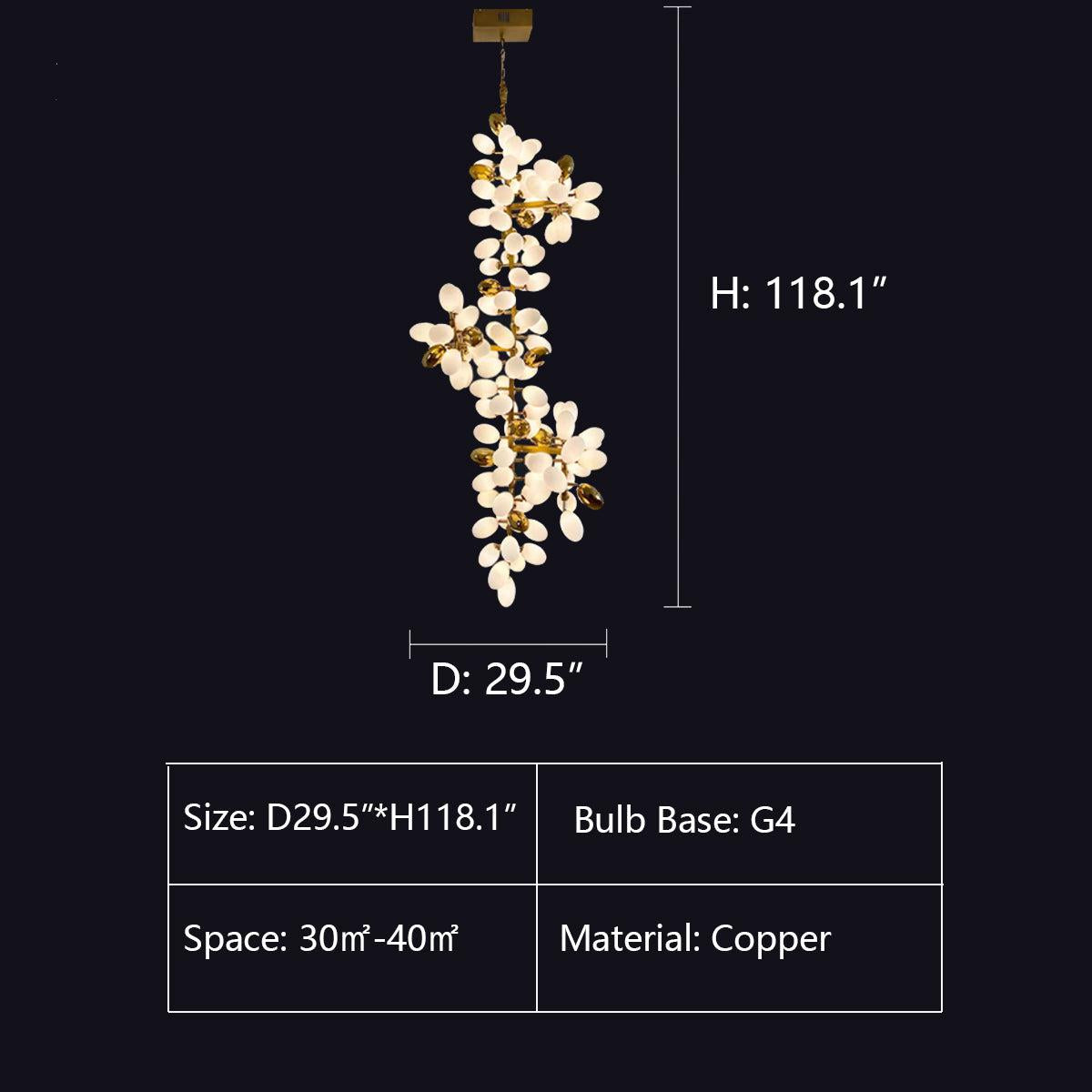 Large Branch Copper Chandelier with Grape Shape Bulbs Unique and Creative Light Fixture for Staircase/ Duplex/ High Ceiling Living Room/ Restaurant-Chandeliers-Blushlighting