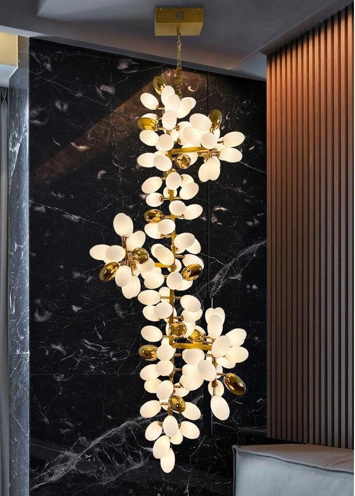 Large Branch Copper Chandelier with Grape Shape Bulbs Unique and Creative Light Fixture for Staircase/ Duplex/ High Ceiling Living Room/ Restaurant-Chandeliers-Blushlighting