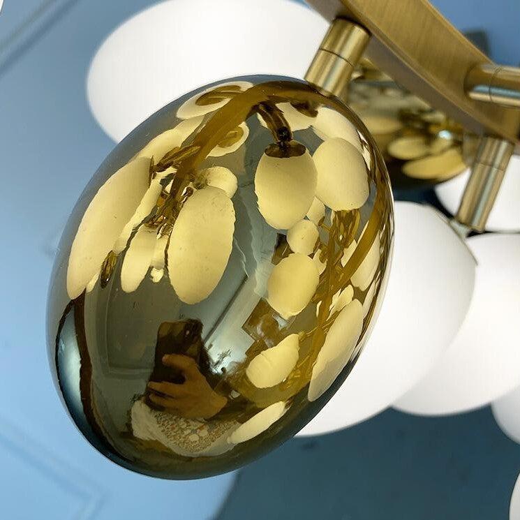 Large Branch Copper Chandelier with Grape Shape Bulbs Unique and Creative Light Fixture for Staircase/ Duplex/ High Ceiling Living Room/ Restaurant - H 78.7" * D 29.5"Warm LightBlushlighting