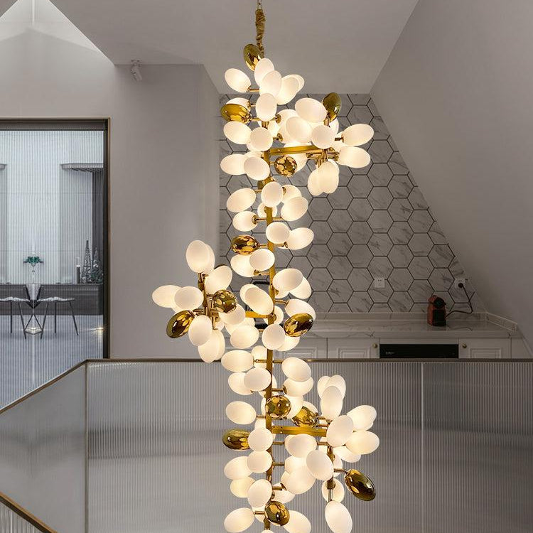 Large Branch Copper Chandelier with Grape Shape Bulbs Unique and Creative Light Fixture for Staircase/ Duplex/ High Ceiling Living Room/ Restaurant - H 118.1" * D 29.5"Warm LightBlushlighting