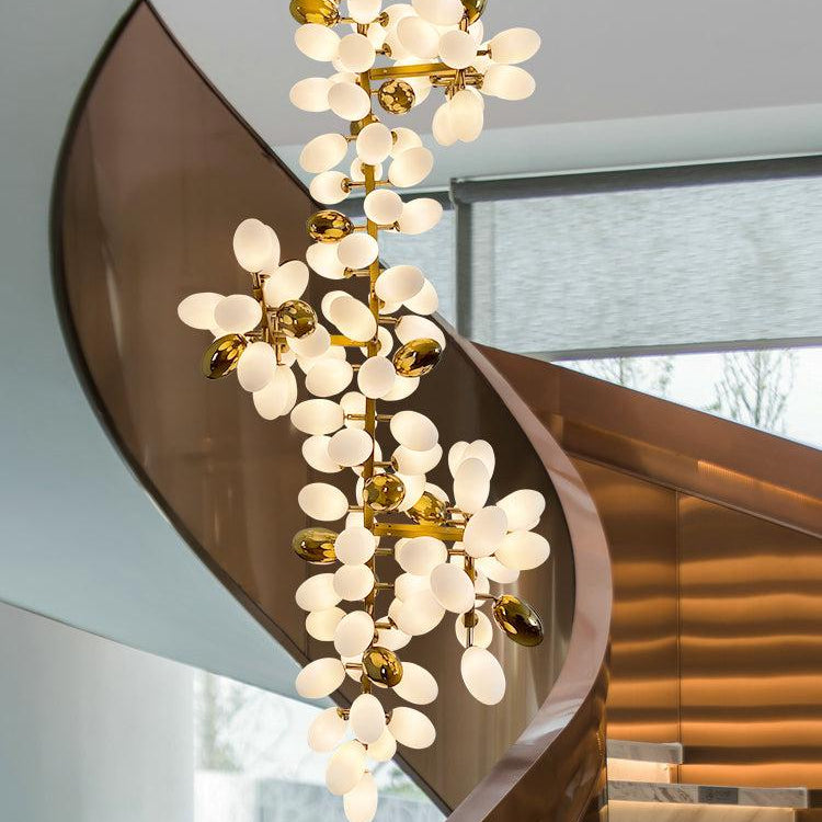 Large Branch Copper Chandelier with Grape Shape Bulbs Unique and Creative Light Fixture for Staircase/ Duplex/ High Ceiling Living Room/ Restaurant - H 94.5" * D 29.5"Warm LightBlushlighting