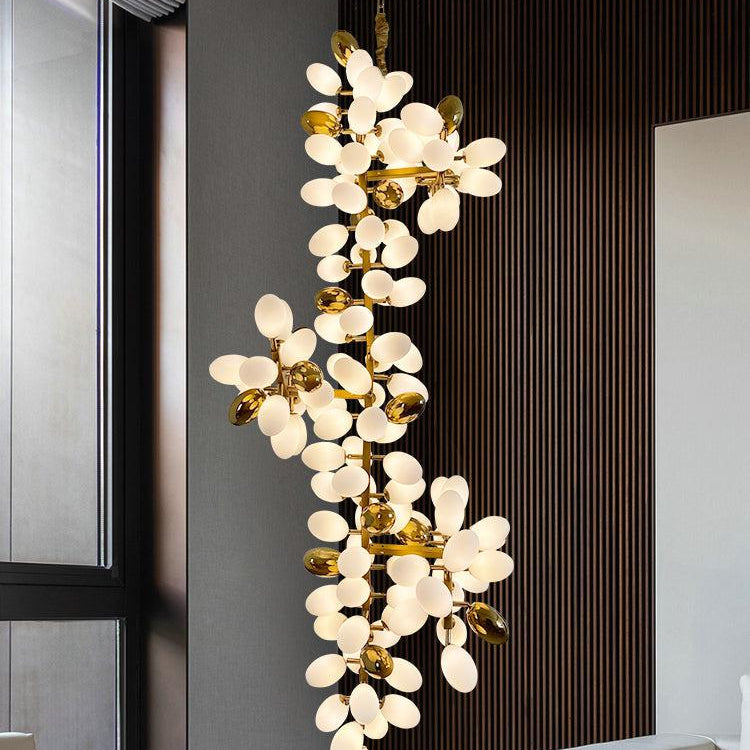 Large Branch Copper Chandelier with Grape Shape Bulbs Unique and Creative Light Fixture for Staircase/ Duplex/ High Ceiling Living Room/ Restaurant - H 94.5" * D 29.5"Warm LightBlushlighting