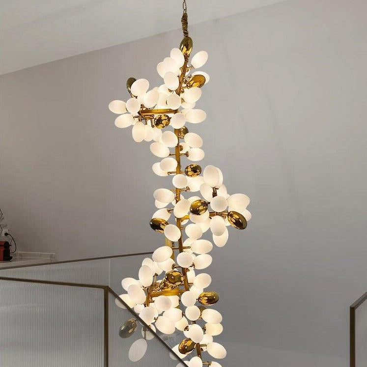 Large Branch Copper Chandelier with Grape Shape Bulbs Unique and Creative Light Fixture for Staircase/ Duplex/ High Ceiling Living Room/ Restaurant - H 94.5" * D 29.5"Warm LightBlushlighting