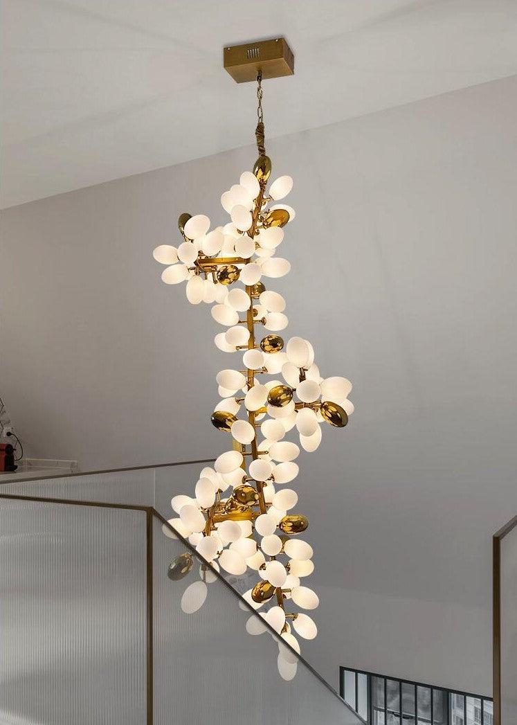 Large Branch Copper Chandelier with Grape Shape Bulbs Unique and Creative Light Fixture for Staircase/ Duplex/ High Ceiling Living Room/ Restaurant - H 94.5" * D 29.5"Warm LightBlushlighting