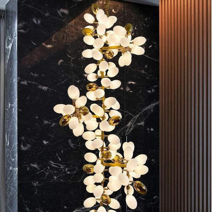 Large Branch Copper Chandelier with Grape Shape Bulbs Unique and Creative Light Fixture for Staircase/ Duplex/ High Ceiling Living Room/ Restaurant - H 94.5" * D 29.5"Warm LightBlushlighting