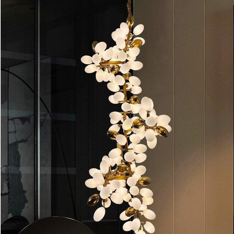 Large Branch Copper Chandelier with Grape Shape Bulbs Unique and Creative Light Fixture for Staircase/ Duplex/ High Ceiling Living Room/ Restaurant - H 78.7" * D 29.5"Warm LightBlushlighting