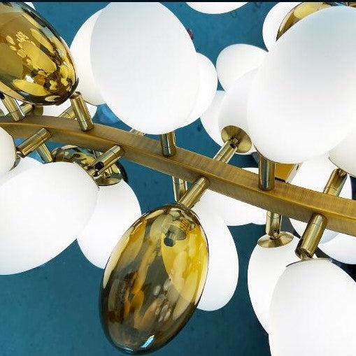 Large Branch Copper Chandelier with Grape Shape Bulbs Unique and Creative Light Fixture for Staircase/ Duplex/ High Ceiling Living Room/ Restaurant - H 78.7" * D 29.5"Warm LightBlushlighting