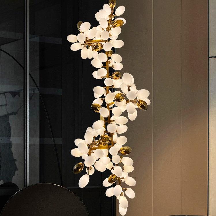 Large Branch Copper Chandelier with Grape Shape Bulbs Unique and Creative Light Fixture for Staircase/ Duplex/ High Ceiling Living Room/ Restaurant - H 118.1" * D 29.5"Warm LightBlushlighting