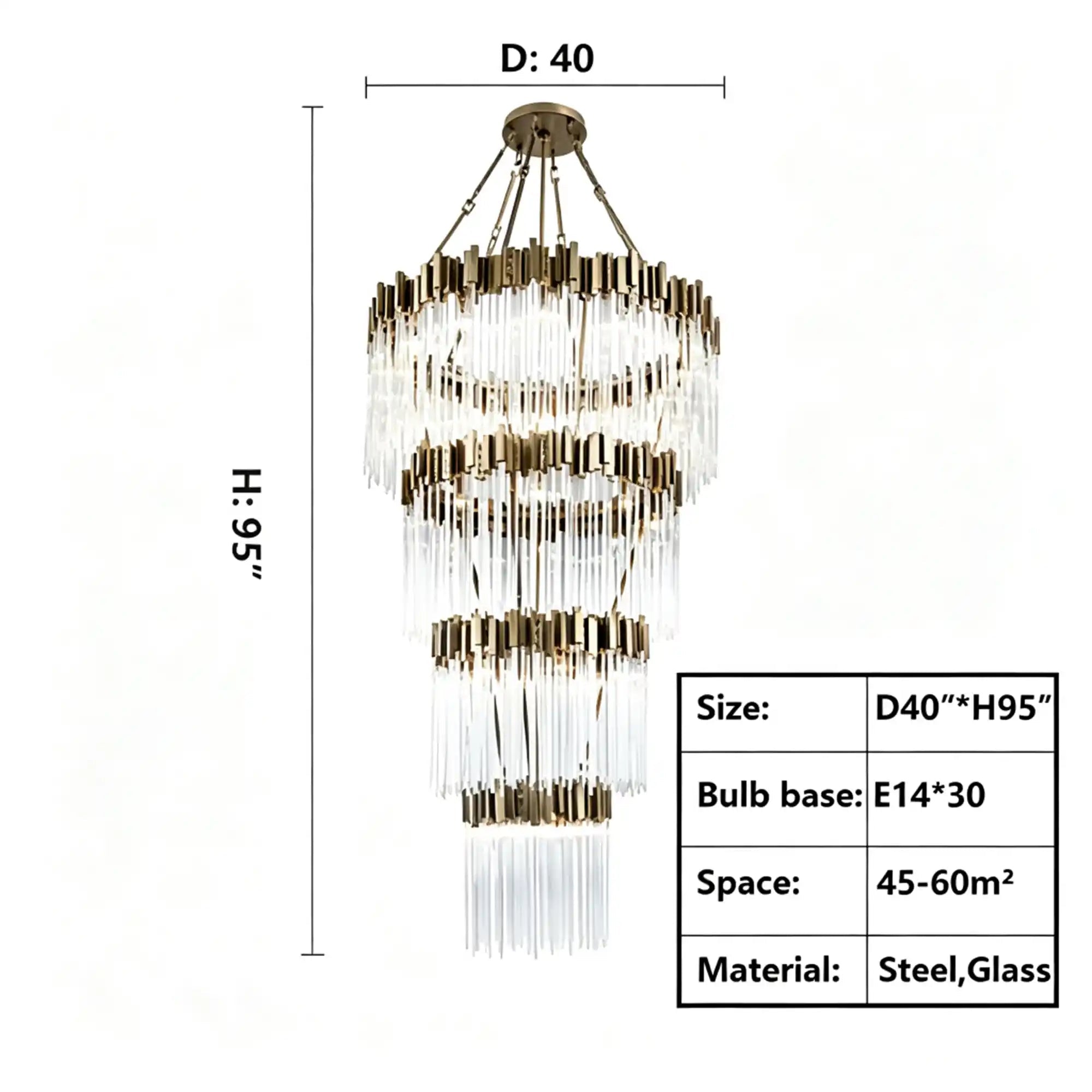Large Elegant Multi-layers Glam Glass Chandelier for High-ceiling Staircase/Entryway/Living/meeting Room - 4 Layers/D40"*H95"GoldWarm LightBlushlighting