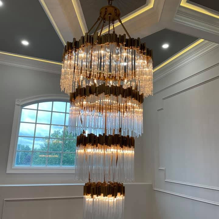 Large Elegant Multi-layers Glam Glass Chandelier for High-ceiling Staircase/Entryway/Living/meeting Room-Chandeliers, Dining Room-Blushlighting-4 Layers/D40"*H95"-Gold-Warm Light-Blushlighting
