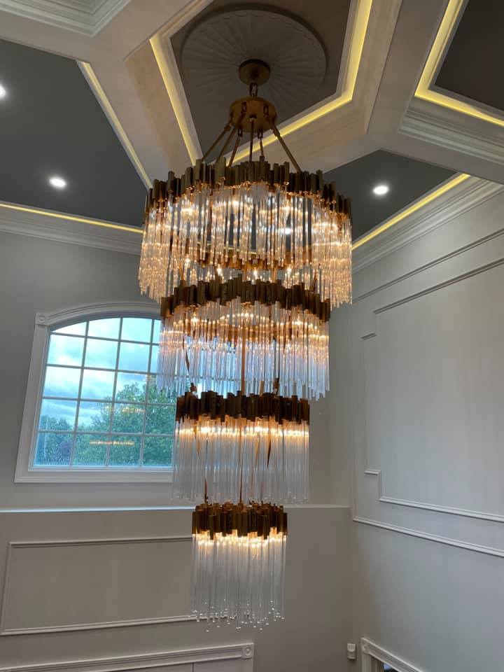 Large Elegant Multi-layers Glam Glass Chandelier for High-ceiling Staircase/Entryway/Living/meeting Room-Chandeliers, Dining Room-Blushlighting-4 Layers/D40"*H95"-Gold-Warm Light-Blushlighting