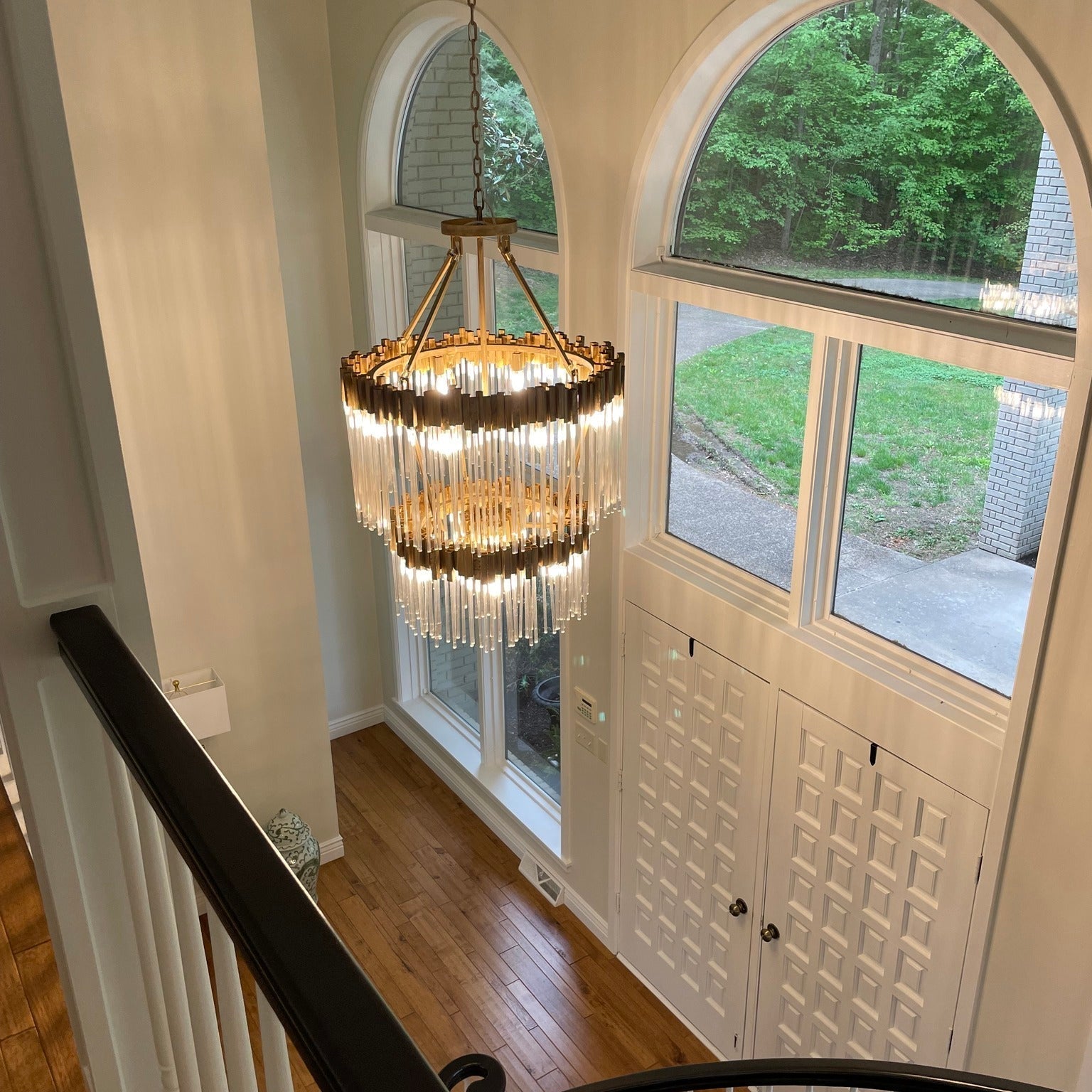 Large Elegant Multi-layers Glam Glass Chandelier for High-ceiling Staircase/Entryway/Living/meeting Room-Chandeliers, Dining Room-Blushlighting-2 Layers/D30"*H56"-Gold-Warm Light-Blushlighting