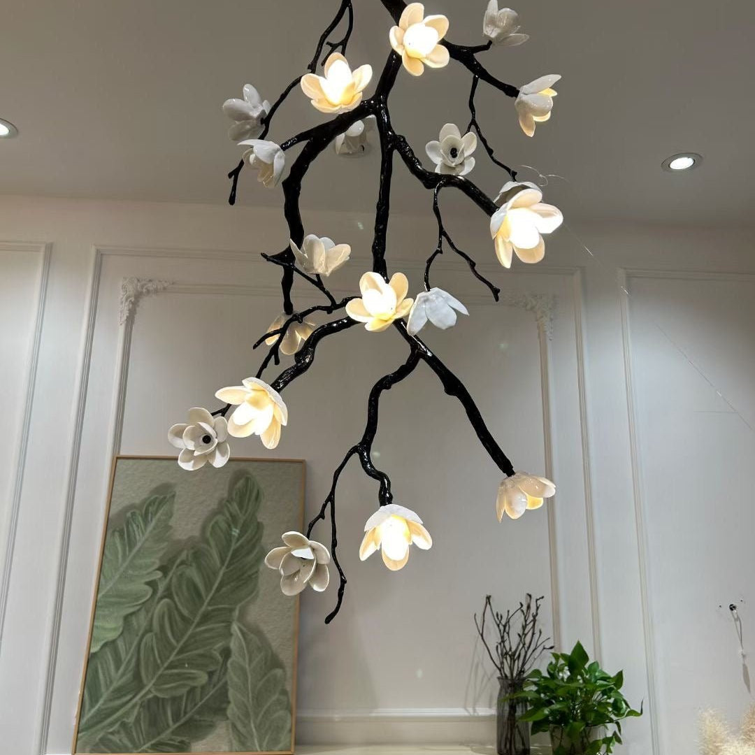 Large Long Branch Flower Chandelier - L 53.1″ x H 129.9″ / L 135cm x H 330cmBrass stained blackBlushlighting