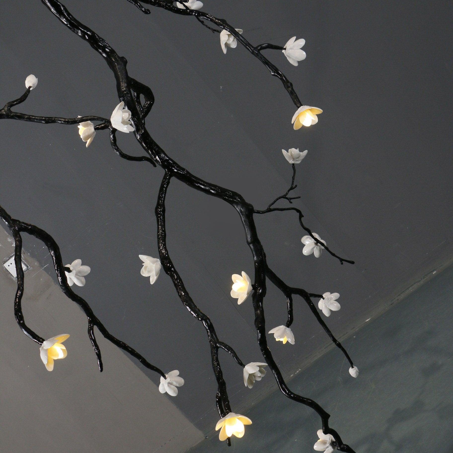 Large Long Branch Flower Chandelier - L 17.7″ x H 43.3″ / L 45cm x H 1100cmBrass stained blackBlushlighting