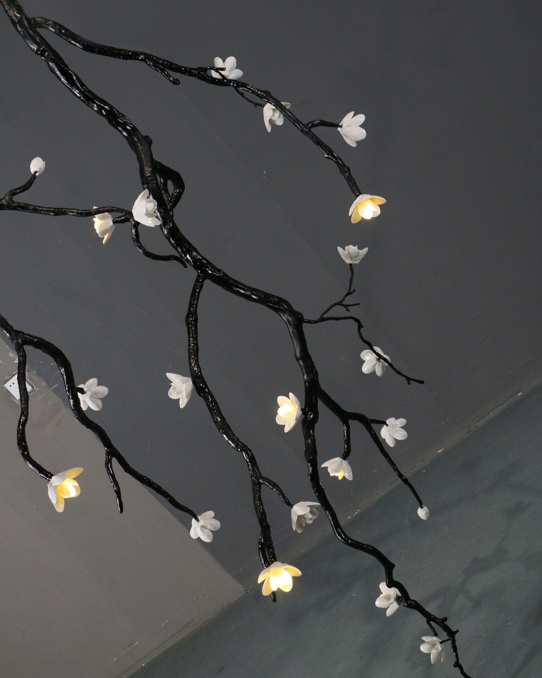 Large Long Branch Flower Chandelier - L 17.7″ x H 43.3″ / L 45cm x H 1100cmBrass stained blackBlushlighting