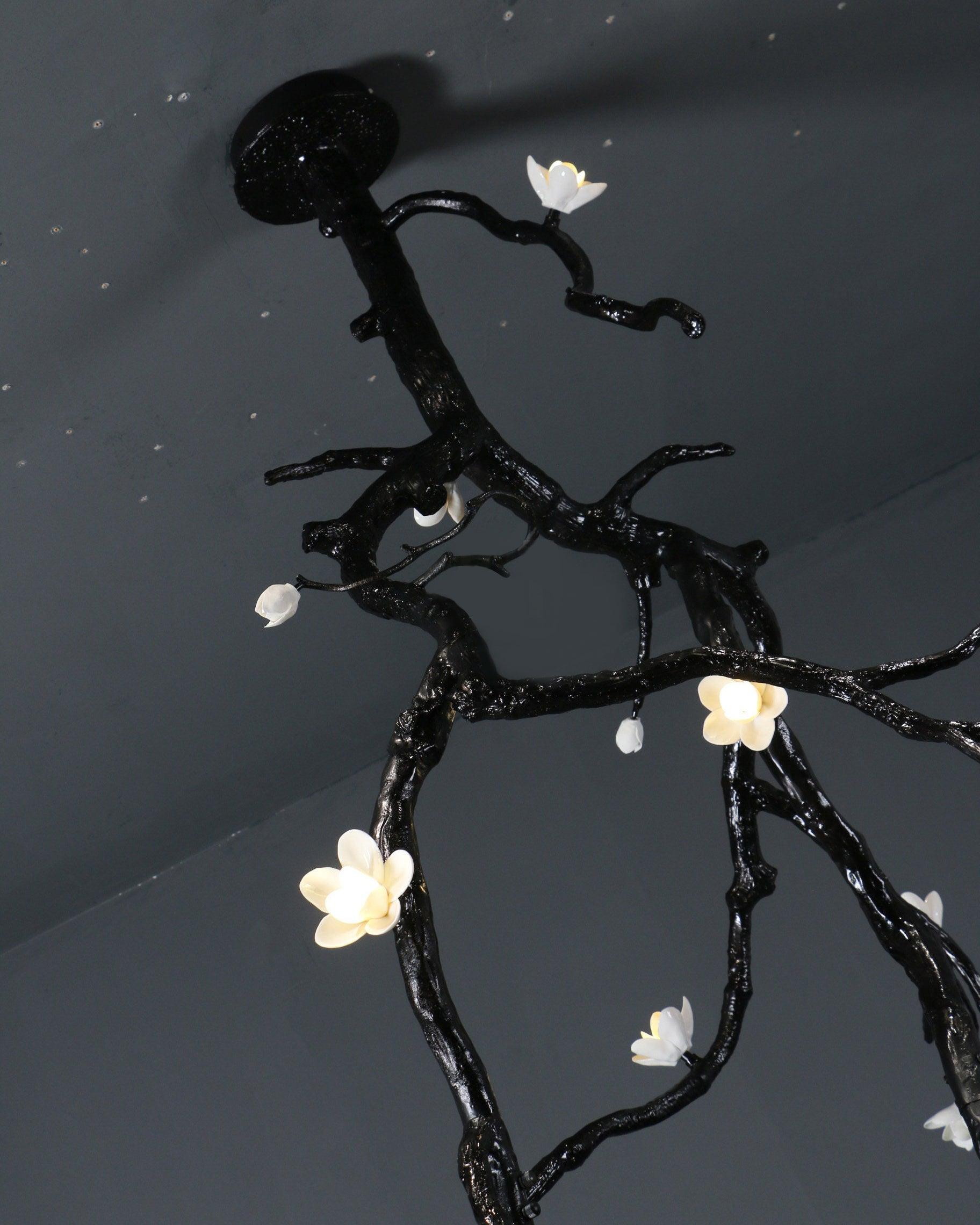Large Long Branch Flower Chandelier - L 17.7″ x H 43.3″ / L 45cm x H 1100cmBrass stained blackBlushlighting
