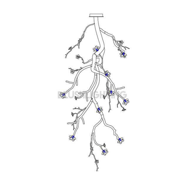 Large Long Branch Flower Chandelier - L 53.1″ x H 129.9″ / L 135cm x H 330cmBrass stained blackBlushlighting