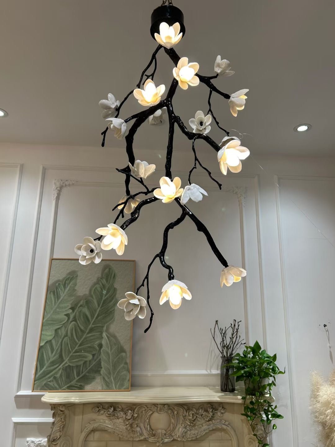 Large Long Branch Flower Chandelier - L 53.1″ x H 129.9″ / L 135cm x H 330cmBrass stained blackBlushlighting