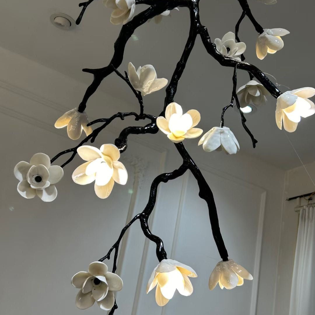 Large Long Branch Flower Chandelier - L 53.1″ x H 129.9″ / L 135cm x H 330cmBrass stained blackBlushlighting