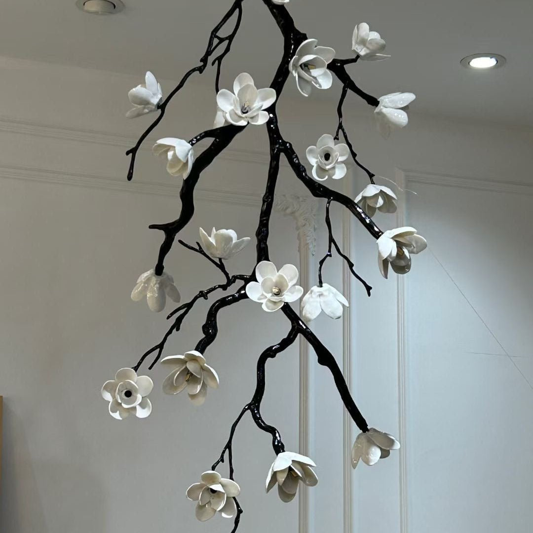 Large Long Branch Flower Chandelier - L 53.1″ x H 129.9″ / L 135cm x H 330cmBrass stained blackBlushlighting