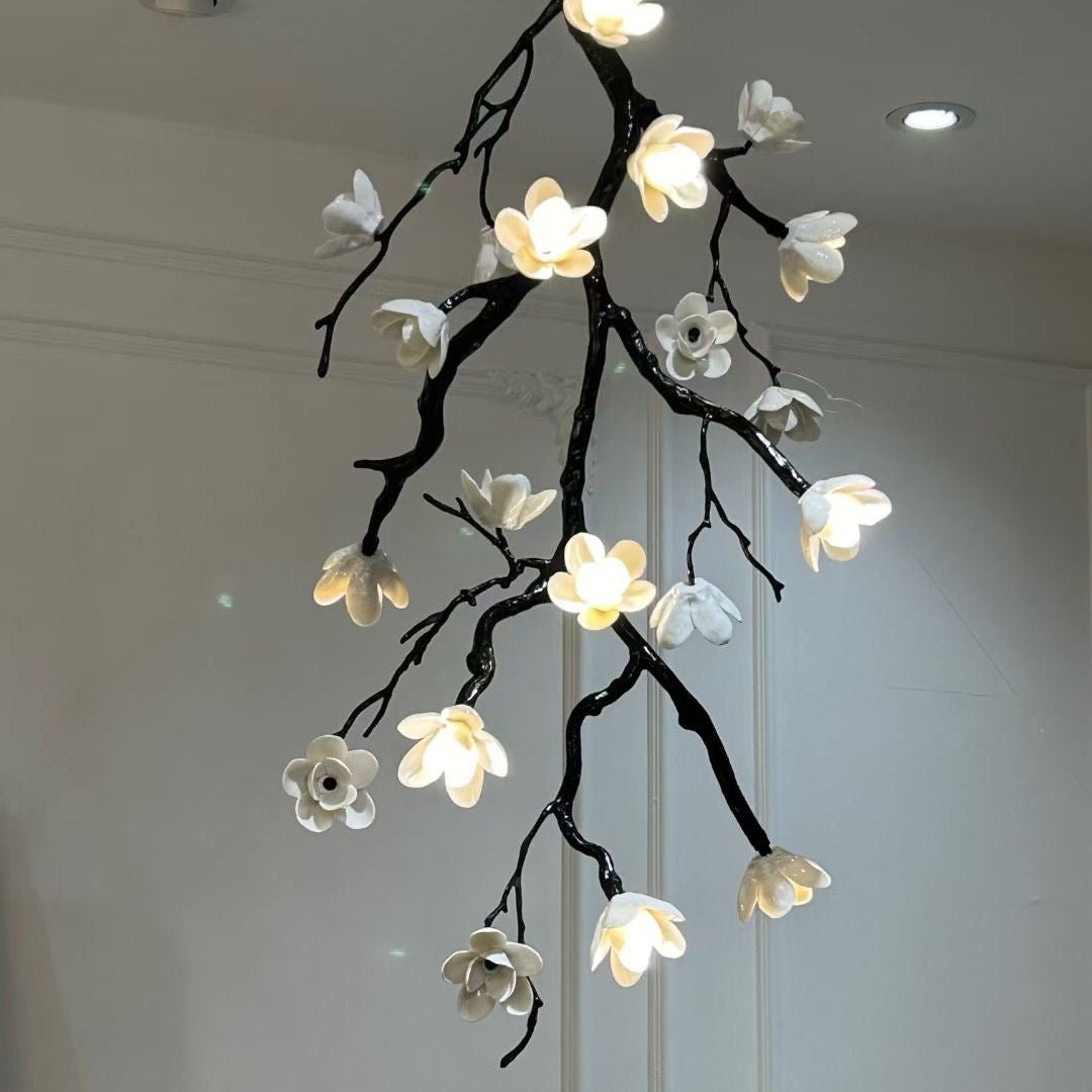 Large Long Branch Flower Chandelier - L 53.1″ x H 129.9″ / L 135cm x H 330cmBrass stained blackBlushlighting