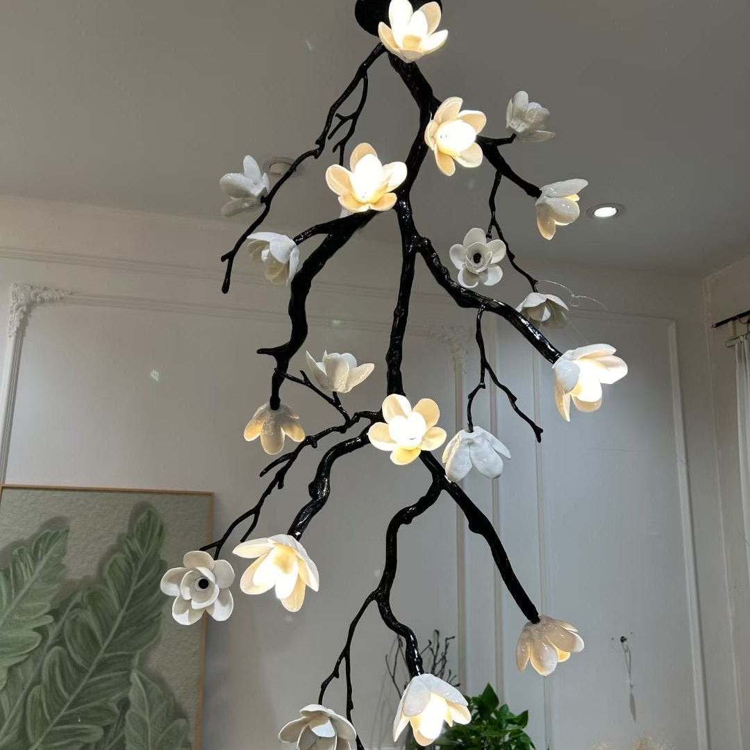 Large Long Branch Flower Chandelier - L 53.1″ x H 129.9″ / L 135cm x H 330cmBrass stained blackBlushlighting