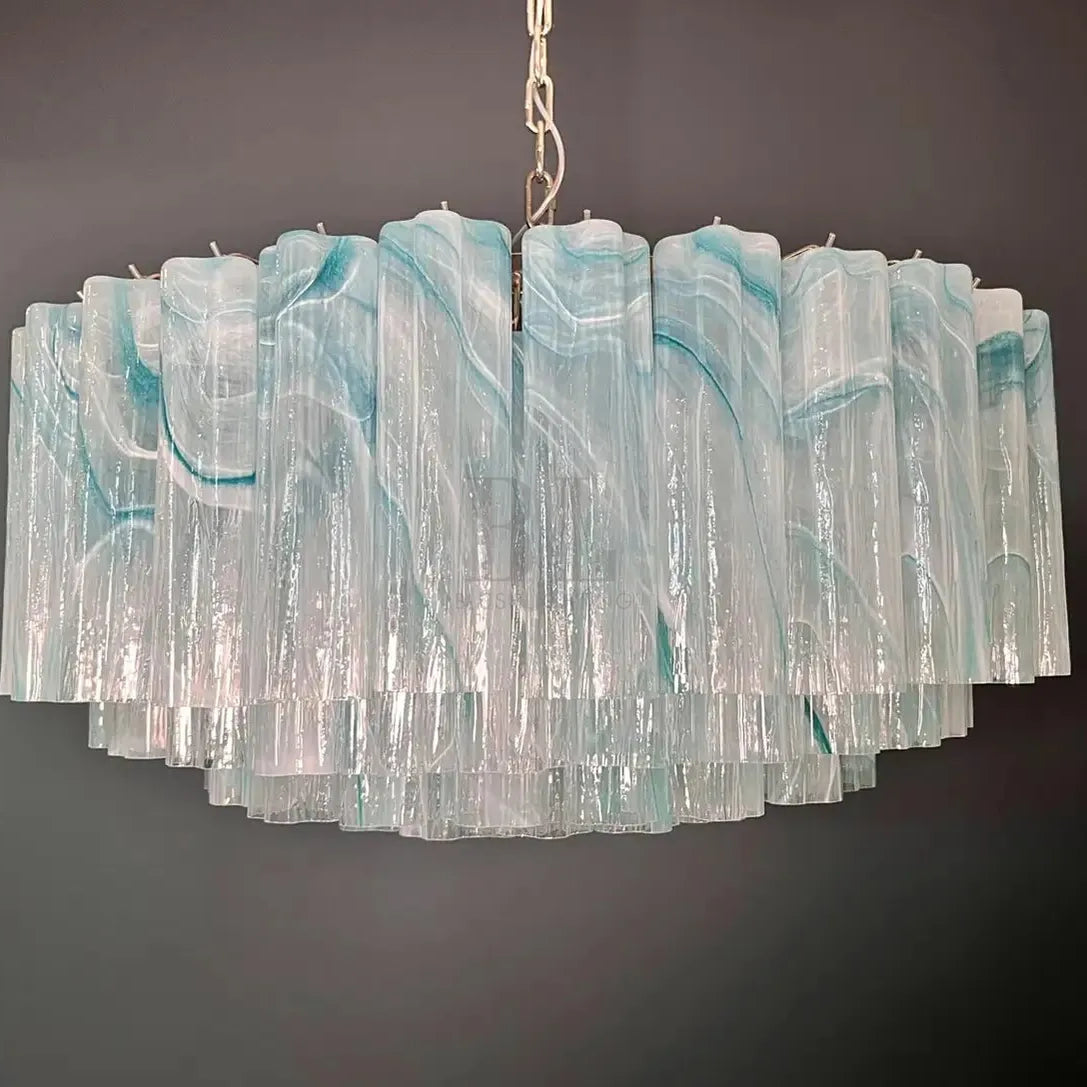 Large Murano glass Chandelier - 101 blue alabaster glass tube - Blushlighting